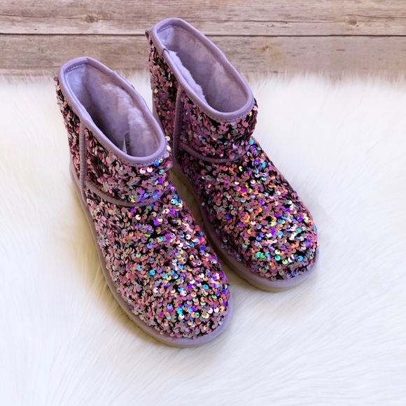 UGG Classic Mini Stellar Sequin Lilac Frost Boots - Picture 3 of 9